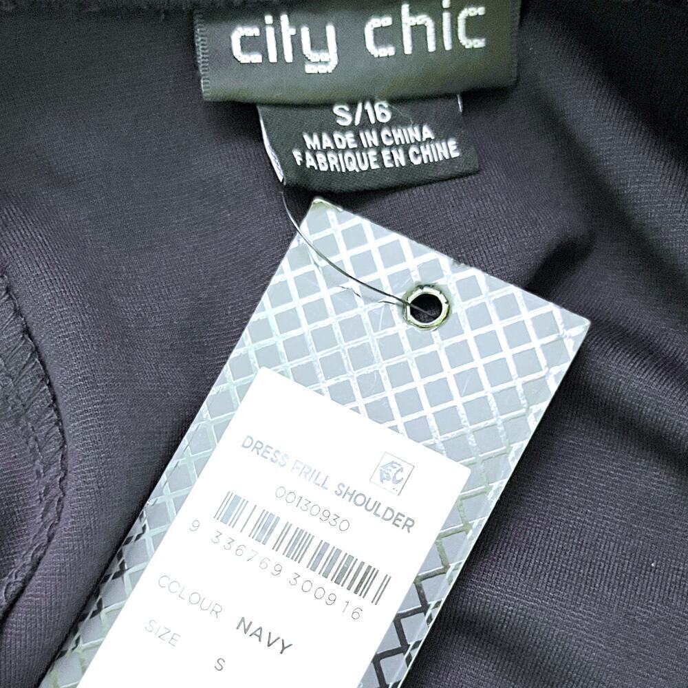 City Chic Aubree Frill Shoulder Fit & Flare Dress Navy Womens Plus Size 16 NWT - Picture 8 of 9
